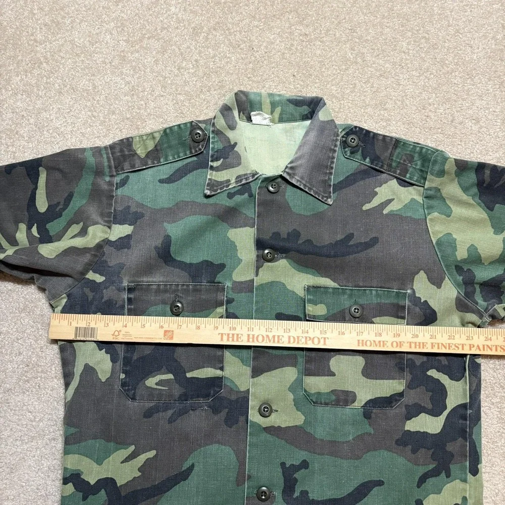 US Army OG-507 Shirt Woodland Camo BDU Mens Large Green‎ Twill Button 70s 80s